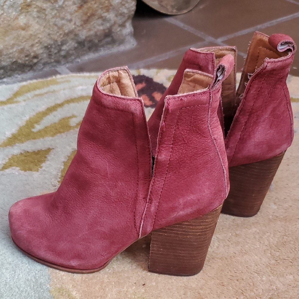 Jeffrey Campbell Oshea Bordeaux Stacked Leather Heel Ankle Boots 8 Anthropologie
